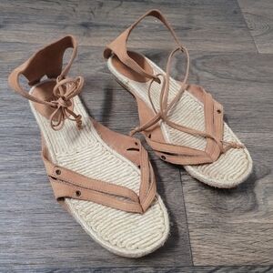 Vialis leather flat espadrile sandals size 38 gladiator